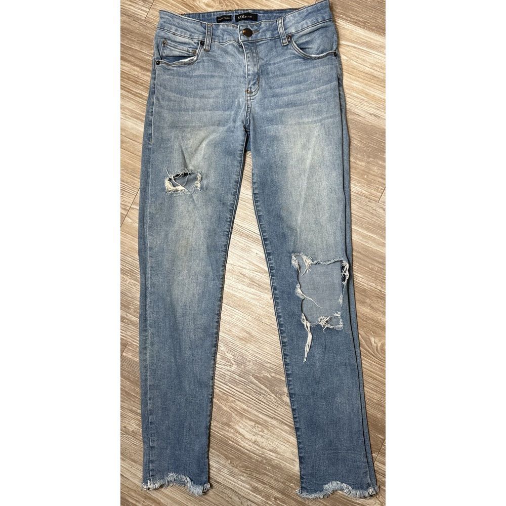 STS Blue Jeans Women 25 Taylor Tomboy Mid Rise, Raw Hem, Crop, distressed Skinny